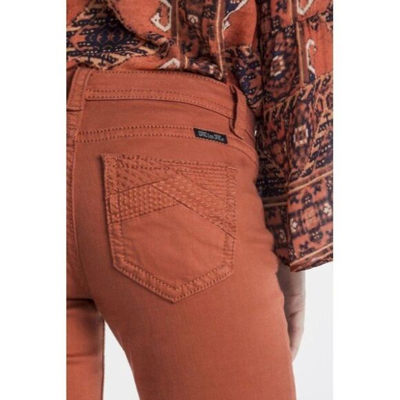 $100 Burnt Orange  Miss Me  Mid Rise Skinny Jeans w/ Embroidered Flair - Picture 1 of 10